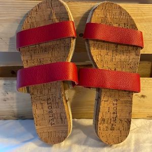 Womens Red Strap Cork Sandals Size 6